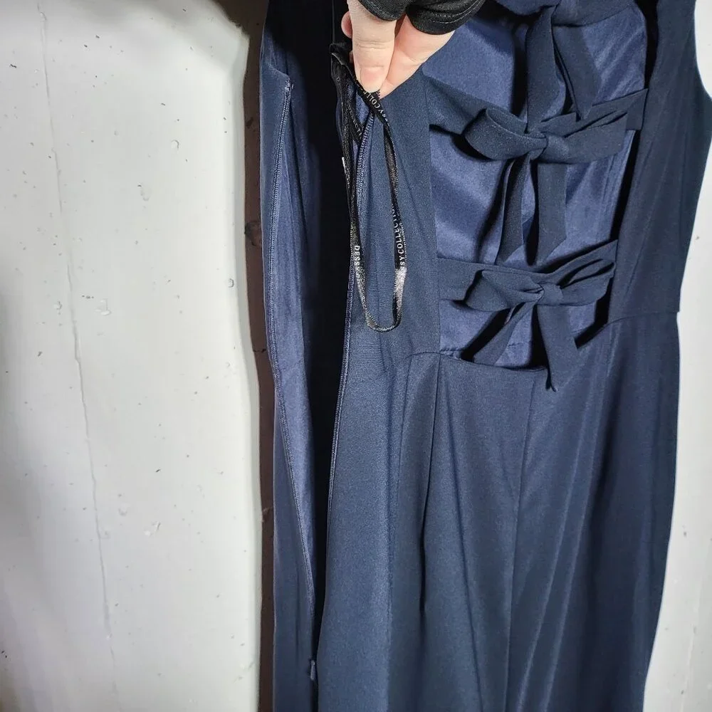 Dessy Collection Vivian Diamond Blue Crepe Bridesmaids Dress Size 10 3040 Bow - Picture 12 of 12